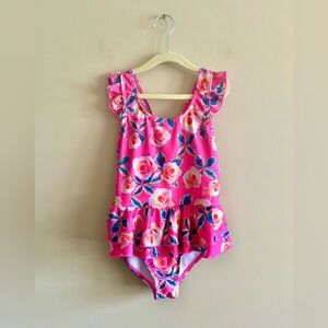 Betsey Johnson | KIDS Floral Pink Ruffle Swimsuit, Size 7/8